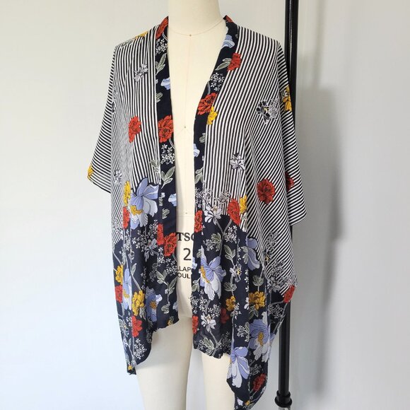 LOFT Outlet Nautical Floral Striped Swimsuit Cover Up / Open Robe  One Size NWT - Picture 5 of 8